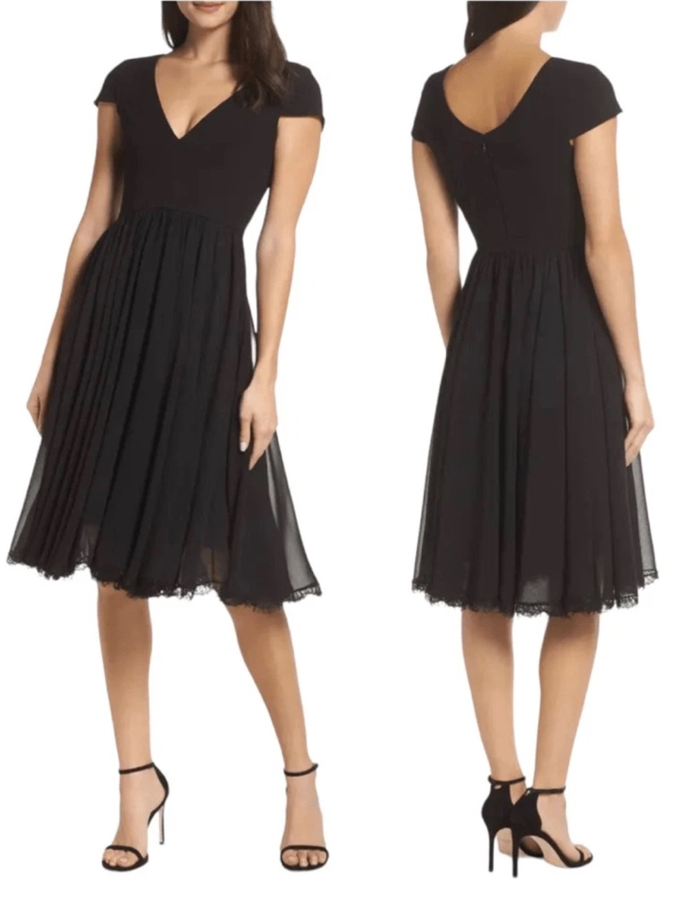 Dress the Population Corey Chiffon Fit & Flare Cocktail Dress Black Large NWTS - Picture 1 of 6